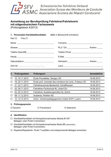 Anmeldeformular - Schweizerischer Fahrlehrerverband SFV