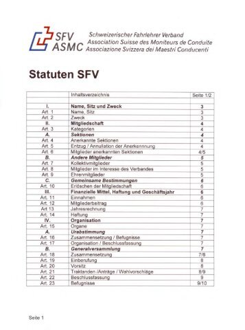 Statuten SFV - Schweizerischer Fahrlehrerverband SFV