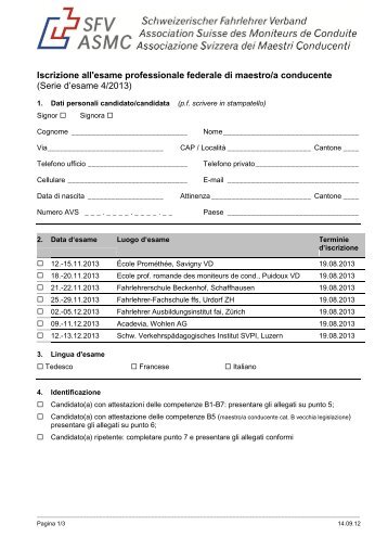 Modulo d'iscrizione