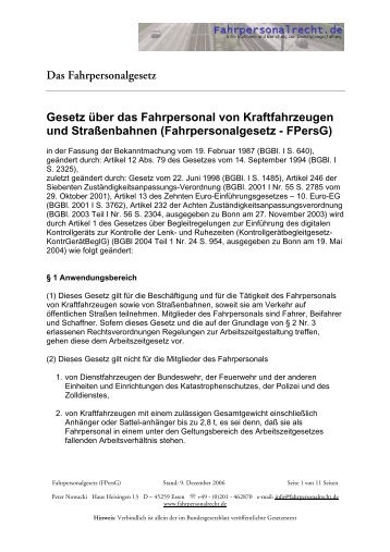 Fahrpersonalgesetz - FPersG - Fahrpersonalrecht.de