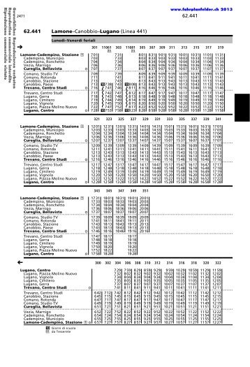 Lamone - Canobbio - Lugano (Linea 441) - Fahrplanfelder