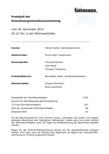 Protokoll EG-Versammlung vom 28. November 2012 - Fahrwangen