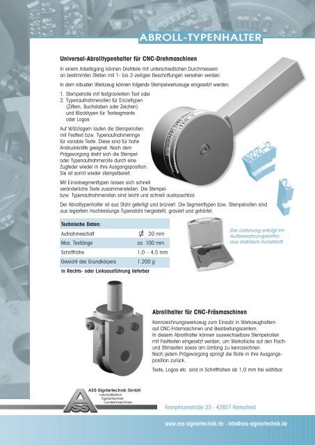 ABROLL-TYPENHALTER - Ass-Signiertechnik Gmbh