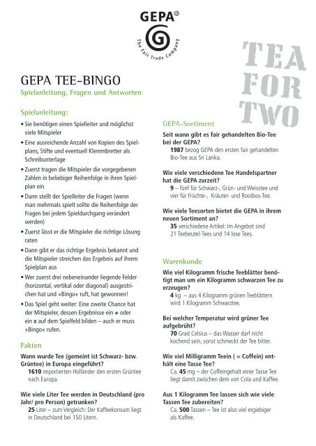GEPA TEE-BINGO - Fair Trade