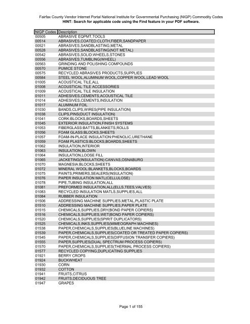 NIGP) Commodity Codes - Fairfax County Government