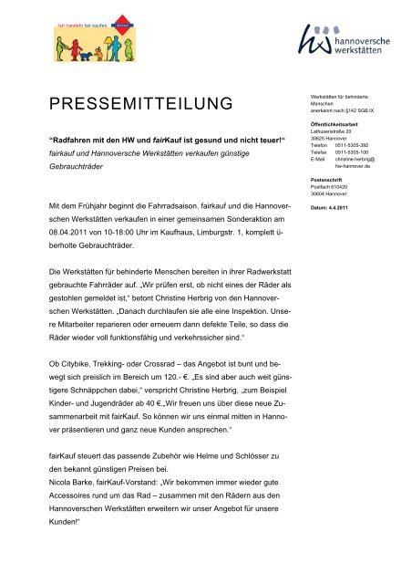 PRESSEMITTEILUNG - fairkauf Hannover