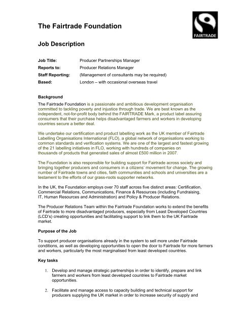 The Fairtrade Foundation Job Description