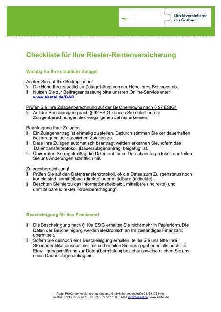 Checkliste Fur Ihre Riester Rentenversicherung Asstel