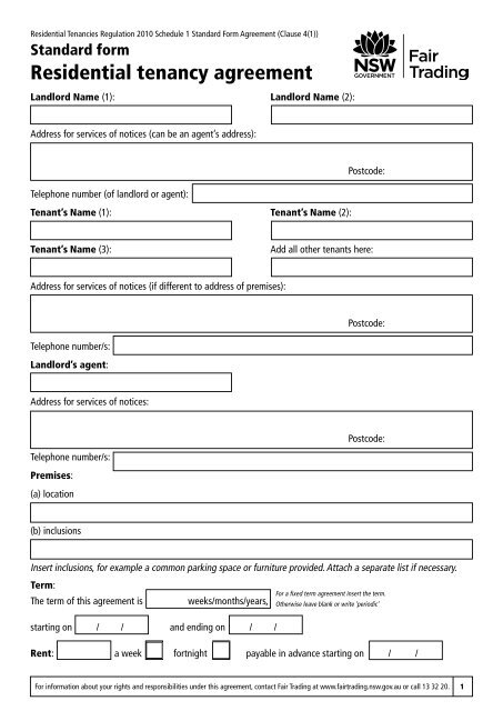 Residential tenancy agreement - NSW Fair Trading