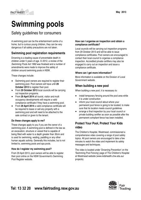 Swimming Pools Safety Guidelines For Consumers Nsw Fair Trading