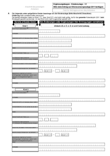 Erganzungsbogen Kinderzulage V1 Anschrift Des Jeweiligen Bitte