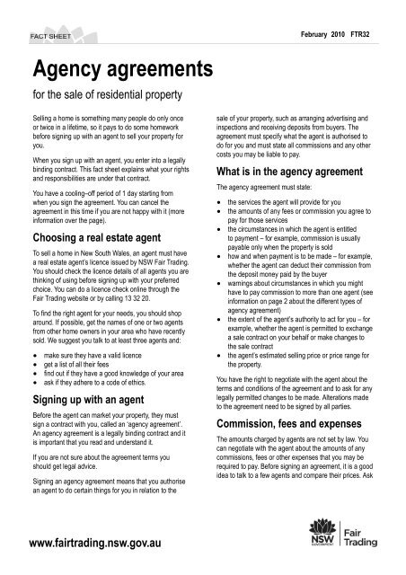 Agency Agreements for sale of residential property - NSW Fair Trading