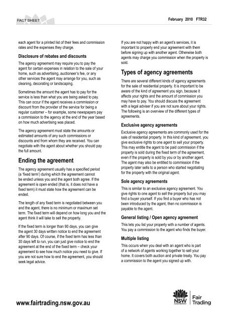 Agency Agreements for sale of residential property - NSW Fair Trading