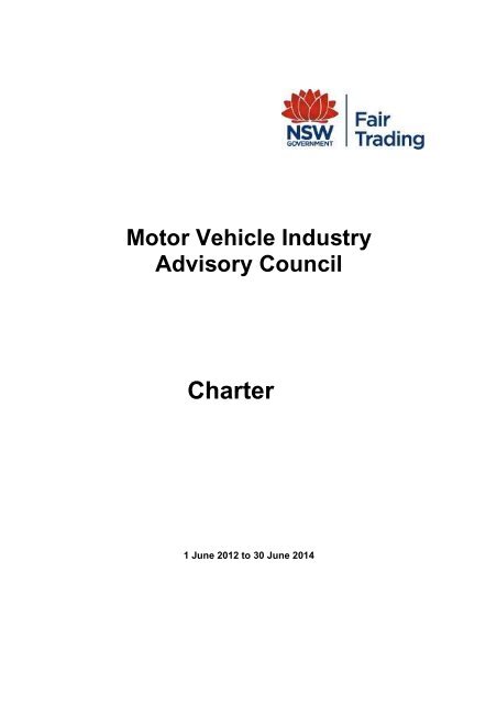 Motor Vehicle Industry Advisory Council Charter - NSW Fair Trading ...