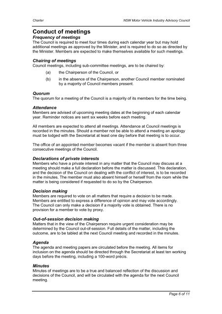 Motor Vehicle Industry Advisory Council Charter - NSW Fair Trading ...