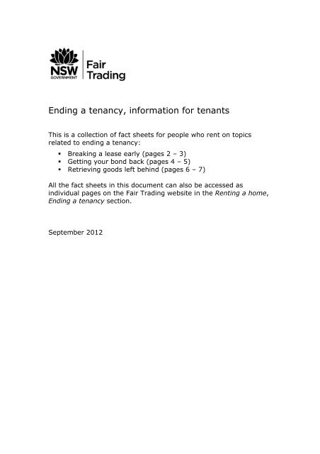 Ending a tenancy - information for tenants (in PDF - NSW Fair Trading