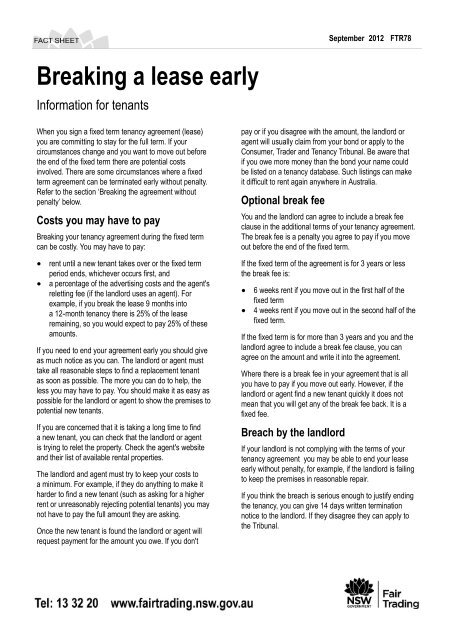 Ending a tenancy - information for tenants (in PDF - NSW Fair Trading