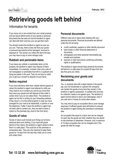 Ending a tenancy - information for tenants (in PDF - NSW Fair Trading