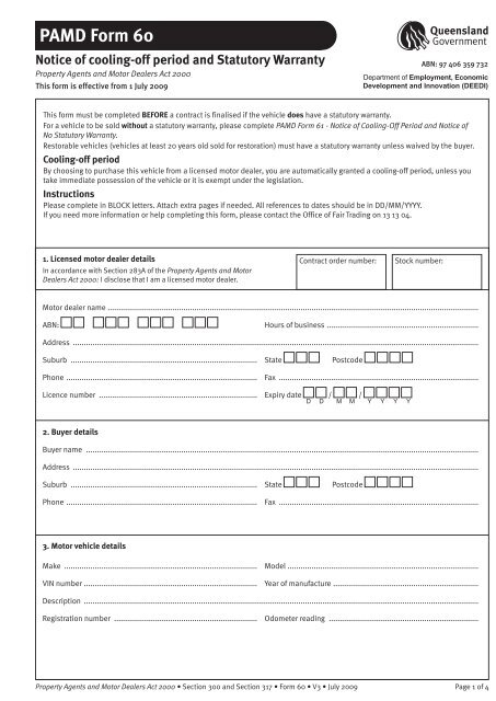 PAMD Form 60 - Office of Fair Trading