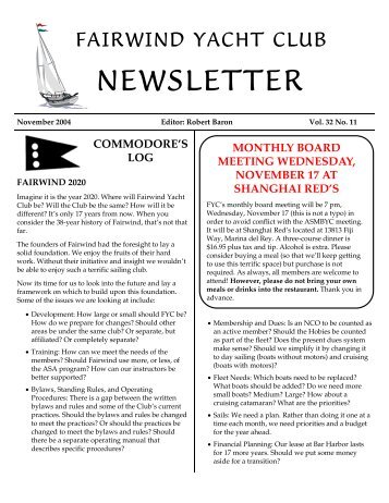 NEWSLETTER - Fairwind Yacht Club