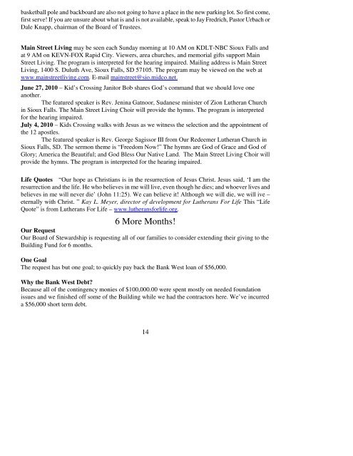 June 27, 2010 Bulletin (.pdf) - Faith Evangelical Lutheran Church