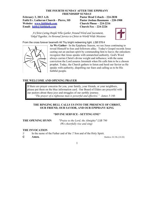 February 3, 2013 Bulletin (.pdf) - Faith Lutheran Church