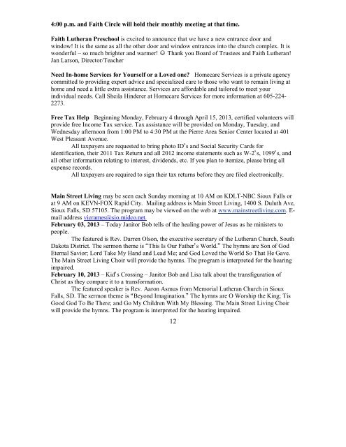 February 3, 2013 Bulletin (.pdf) - Faith Lutheran Church