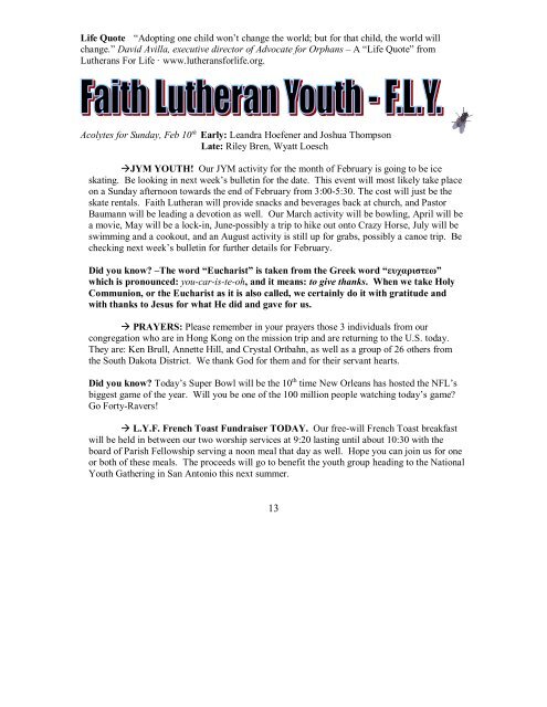 February 3, 2013 Bulletin (.pdf) - Faith Lutheran Church