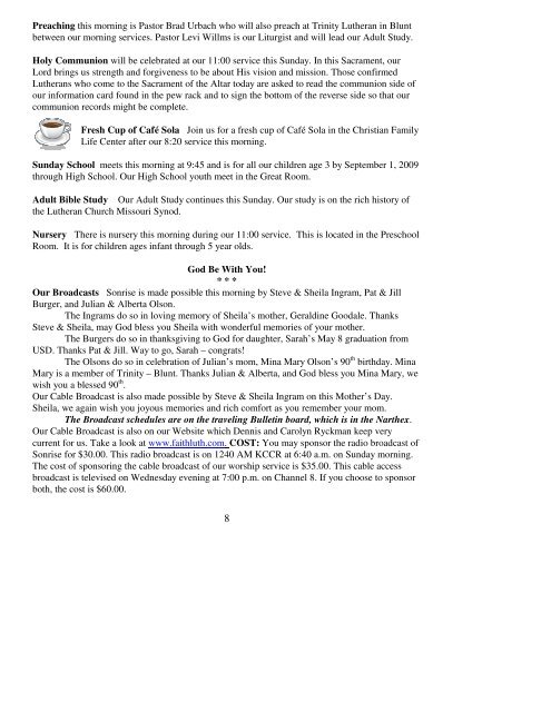 May 9, 2010 Bulletin (.pdf) - Faith Lutheran Church