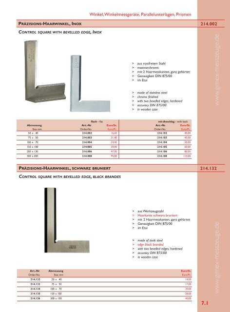 Kontrollwinkel Normalstahl DIN 875/2-100 x 70 mm NEU Präzisions