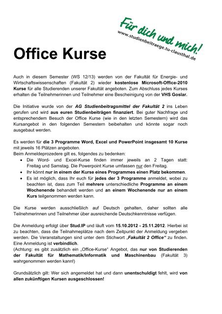 Office Kurse - TU Clausthal