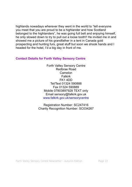 the Forth Valley Sensory Centre newsletter - Falkirk Council