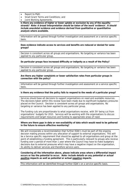 EQUALITY IMPACT ASSESSMENTS 2010 - Falkirk Council
