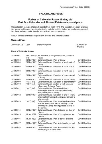 Callendar plans - Falkirk Community Trust