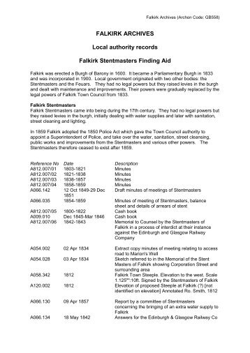 Falkirk Stentmasters Finding Aid - Falkirk Community Trust