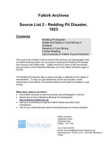 Redding Pit Disaster Source List - Falkirk Community Trust