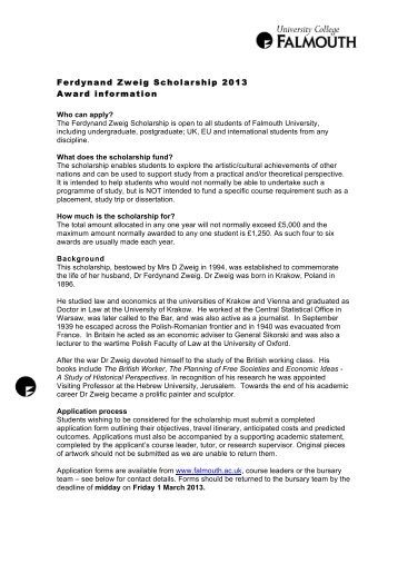 Ferdynand Zweig Scholarship 2013 Award information - University ...