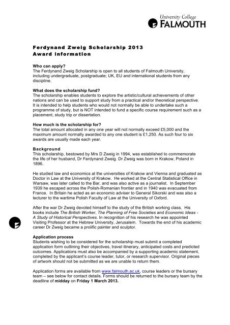 Ferdynand Zweig Scholarship 2013 Award information - University ...