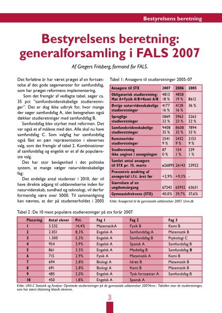 Bestyrelsens beretning: generalforsamling FALS