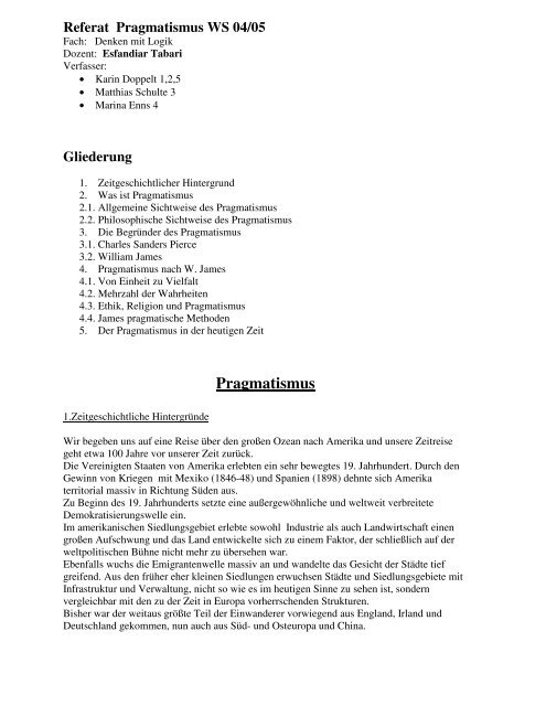 Pragmatismus Referat Alle Zusammen Falsafeh