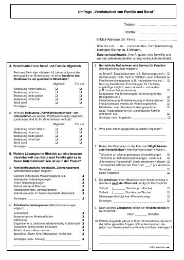 Fragebogen für Betriebe - Familie in Siegen