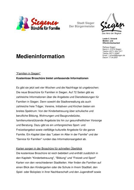 Medieninformation - Familie in Siegen