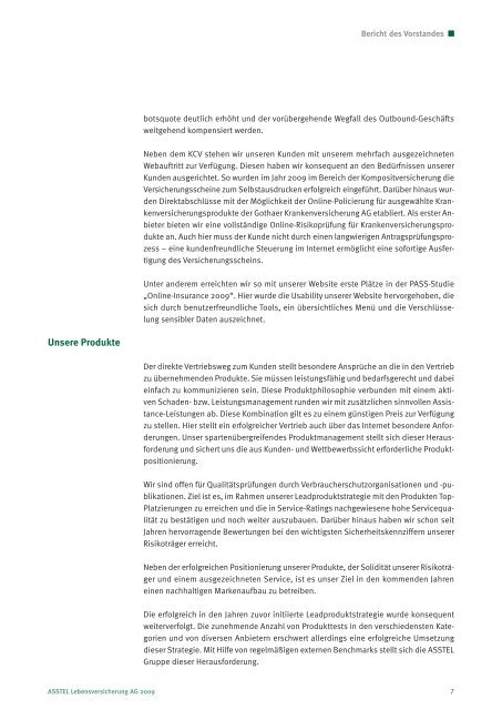 ASSTEL Lebensversicherung AG - Geschäftsbericht 2009