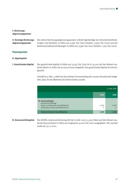 ASSTEL Lebensversicherung AG - Geschäftsbericht 2009