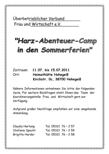 Plakat Harz-Abenteuer-Camp - Familien an der TU Clausthal