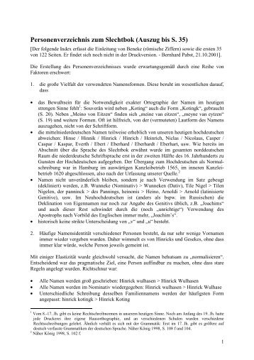 Personenverzeichnis zum Slechtbok (Auszug bis S. 35)