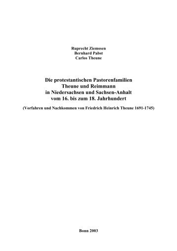 Die protestantischen Pastorenfamilien Theune und Reimmann in ...