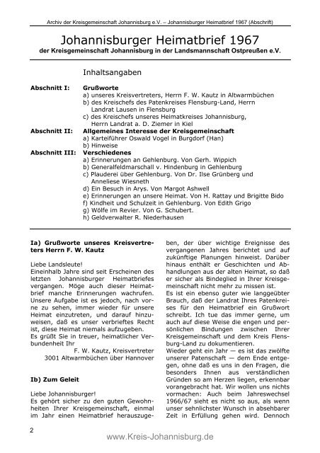 Johannisburger Heimatbrief 1967 - Familienforschung S c z u k a