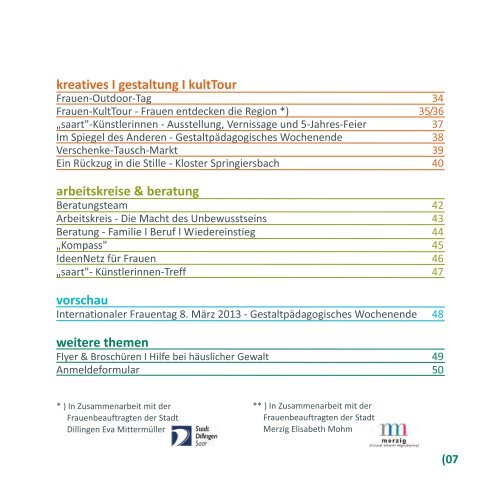 Programm der Gleichstellungsstelle 2012 - Landkreis Merzig-Wadern