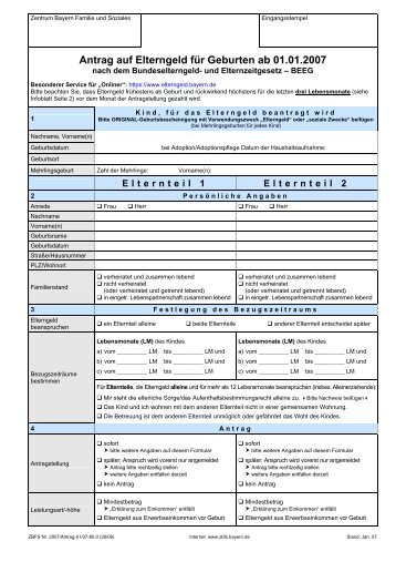 Antrag auf Elterngeld für Geburten ab 01.01.2007 - Familienservice